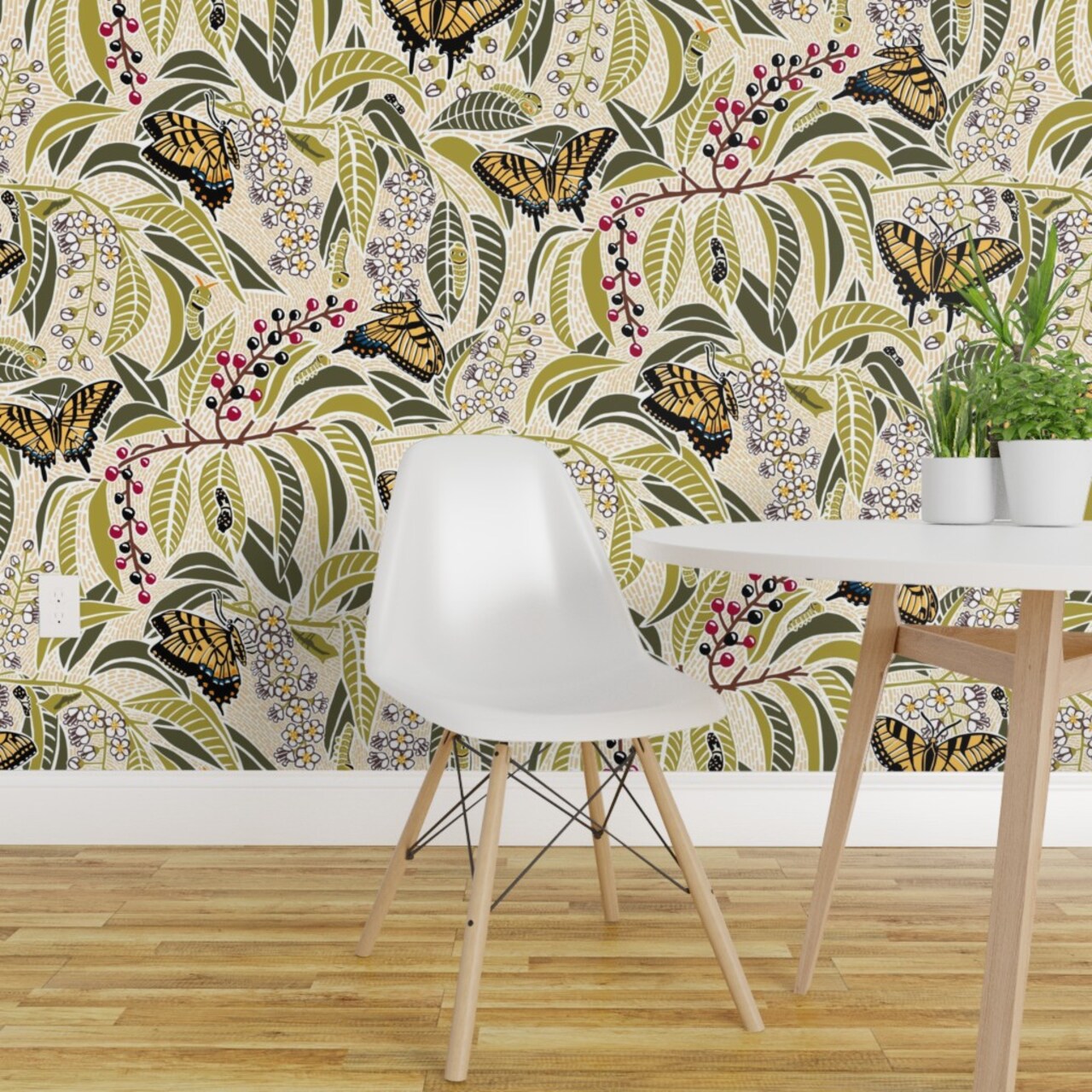 Peel &#x26; Stick Wallpaper 2FT Wide Butterfly Botanical Floral Swallowtail Butterflies Large Scale Custom Removable Wallpaper by Spoonflower